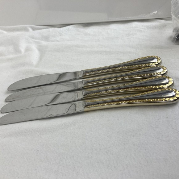 4 Retroneu GOLD ACCENT Chain 9 1/2” Dinner Knife 18/8 Korea Stainless Pre owned - Picture 4 of 7